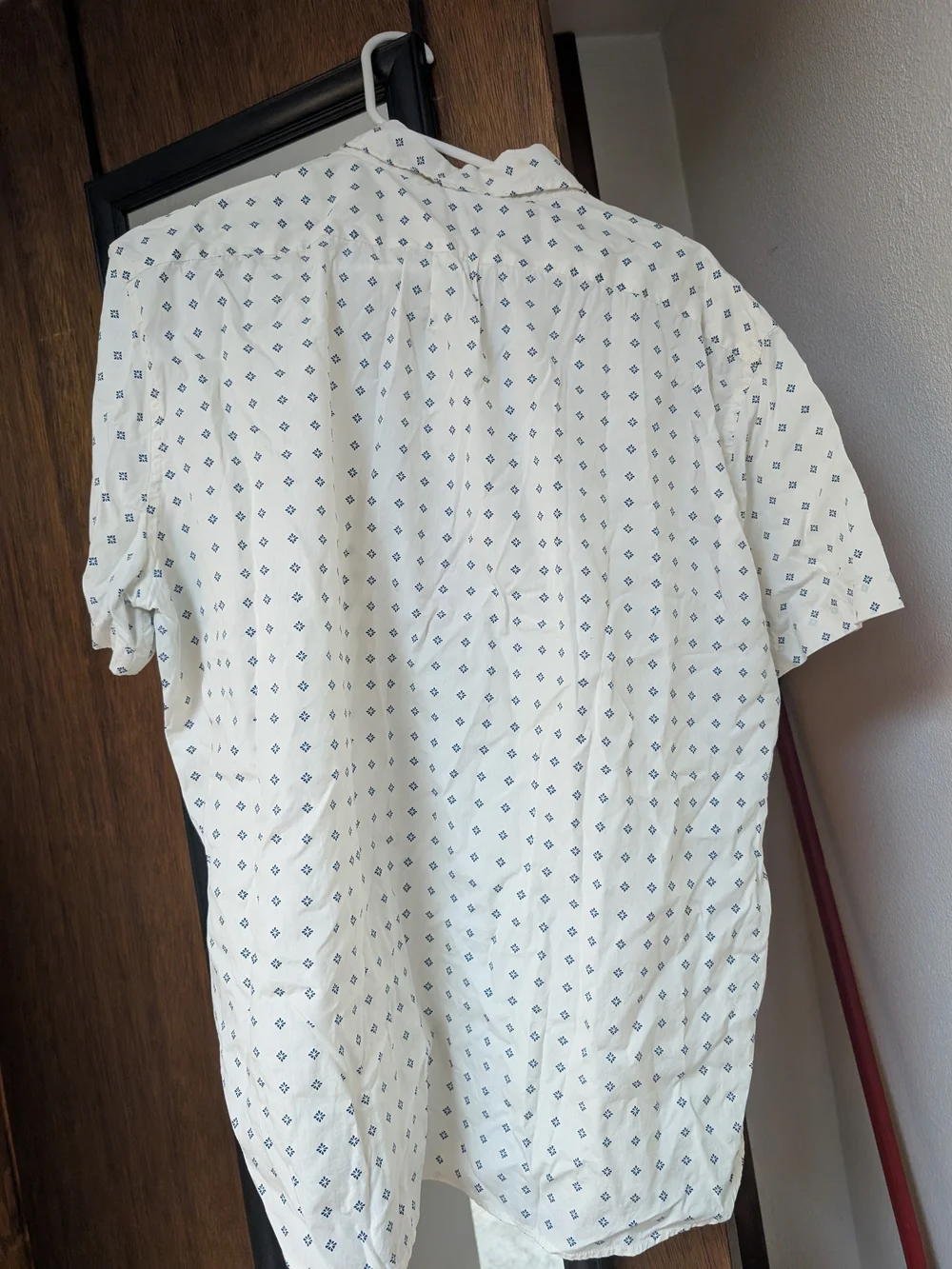 J. Crew White Short-Sleeve Button-Down with Blue Geo Print